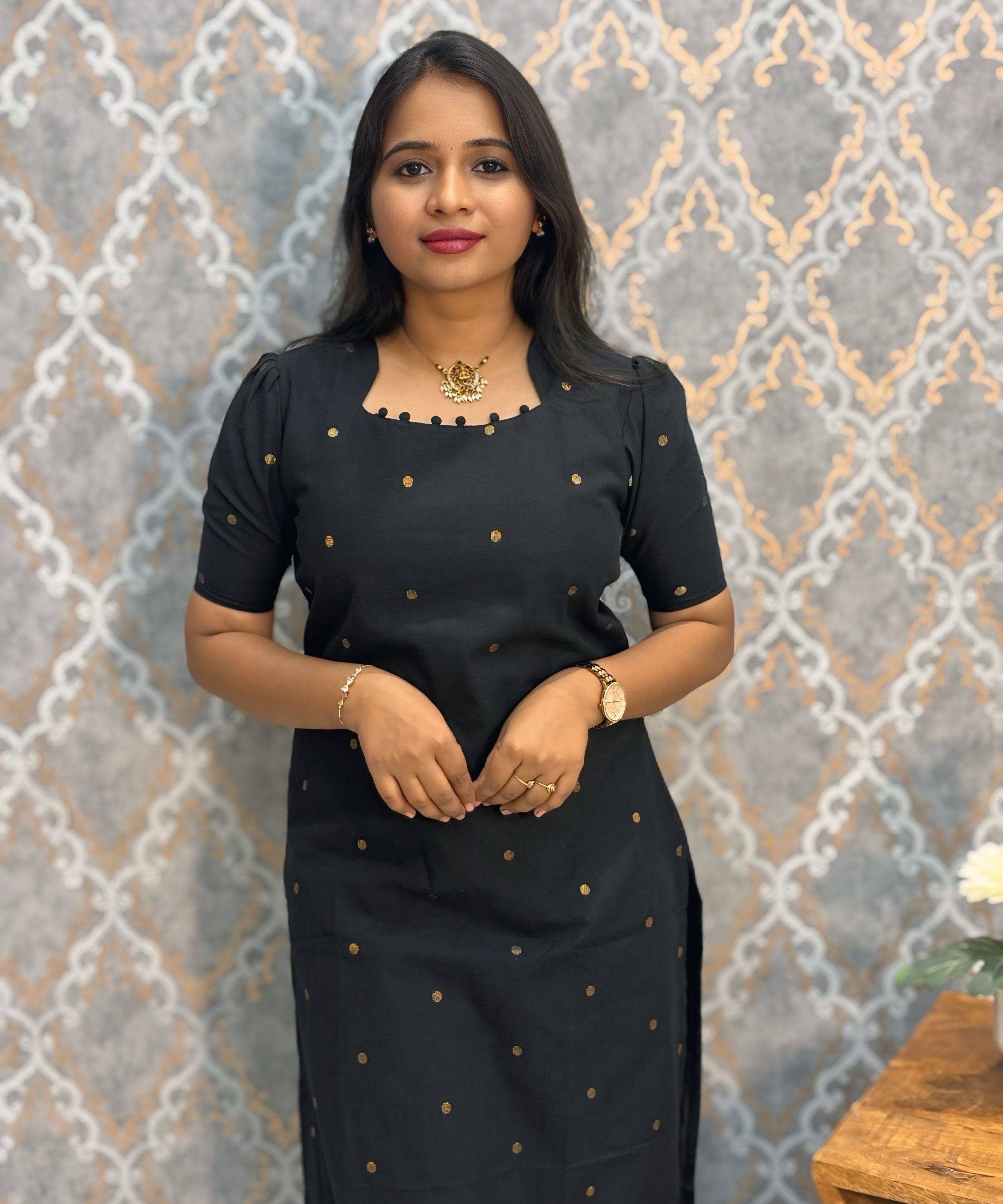 Black Color Premium Handloom Cotton and Gold Zari Weaved Salwar Set with Pocket / LSS206