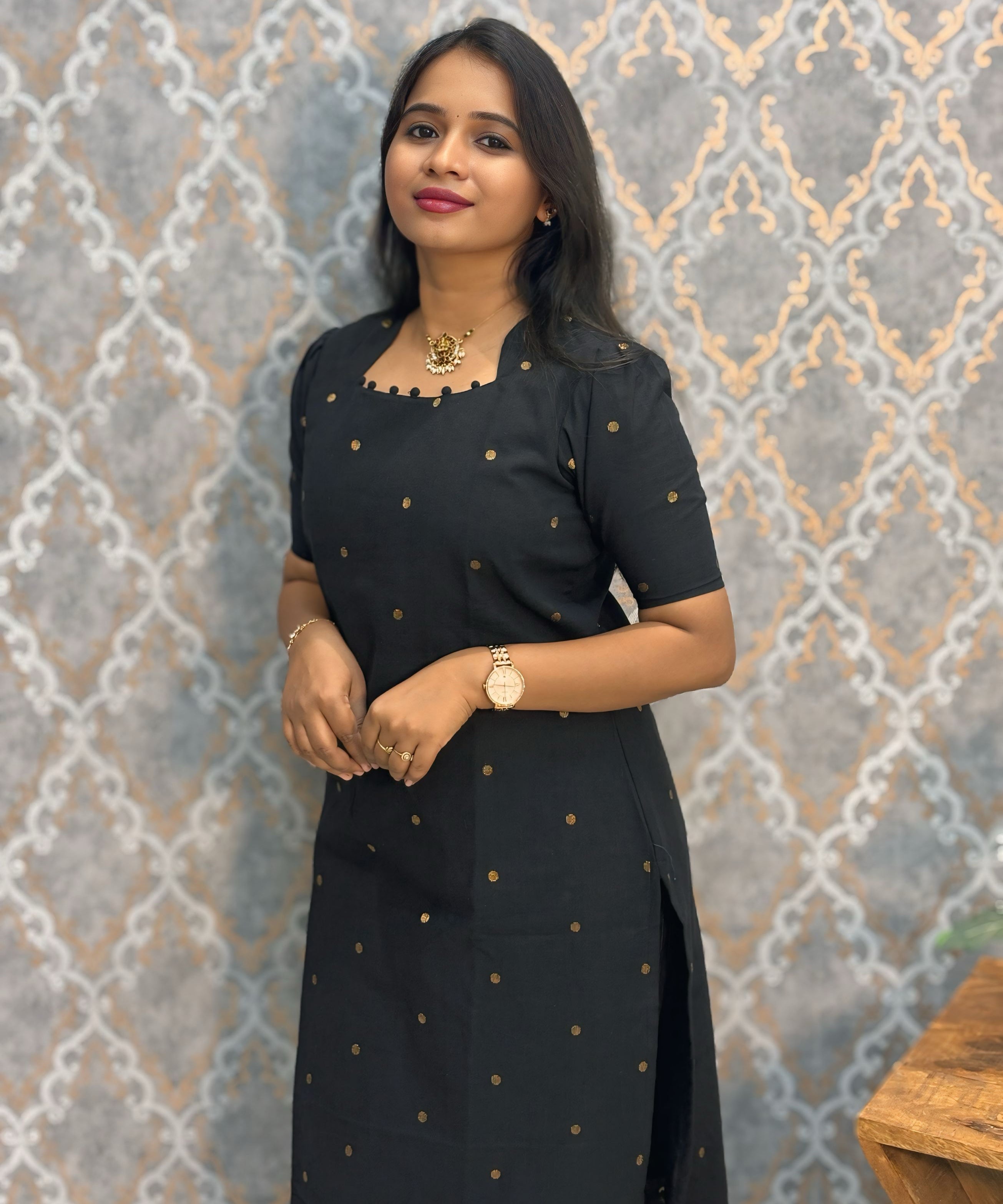 Black Color Premium Handloom Cotton and Gold Zari Weaved Salwar Set with Pocket / LSS206