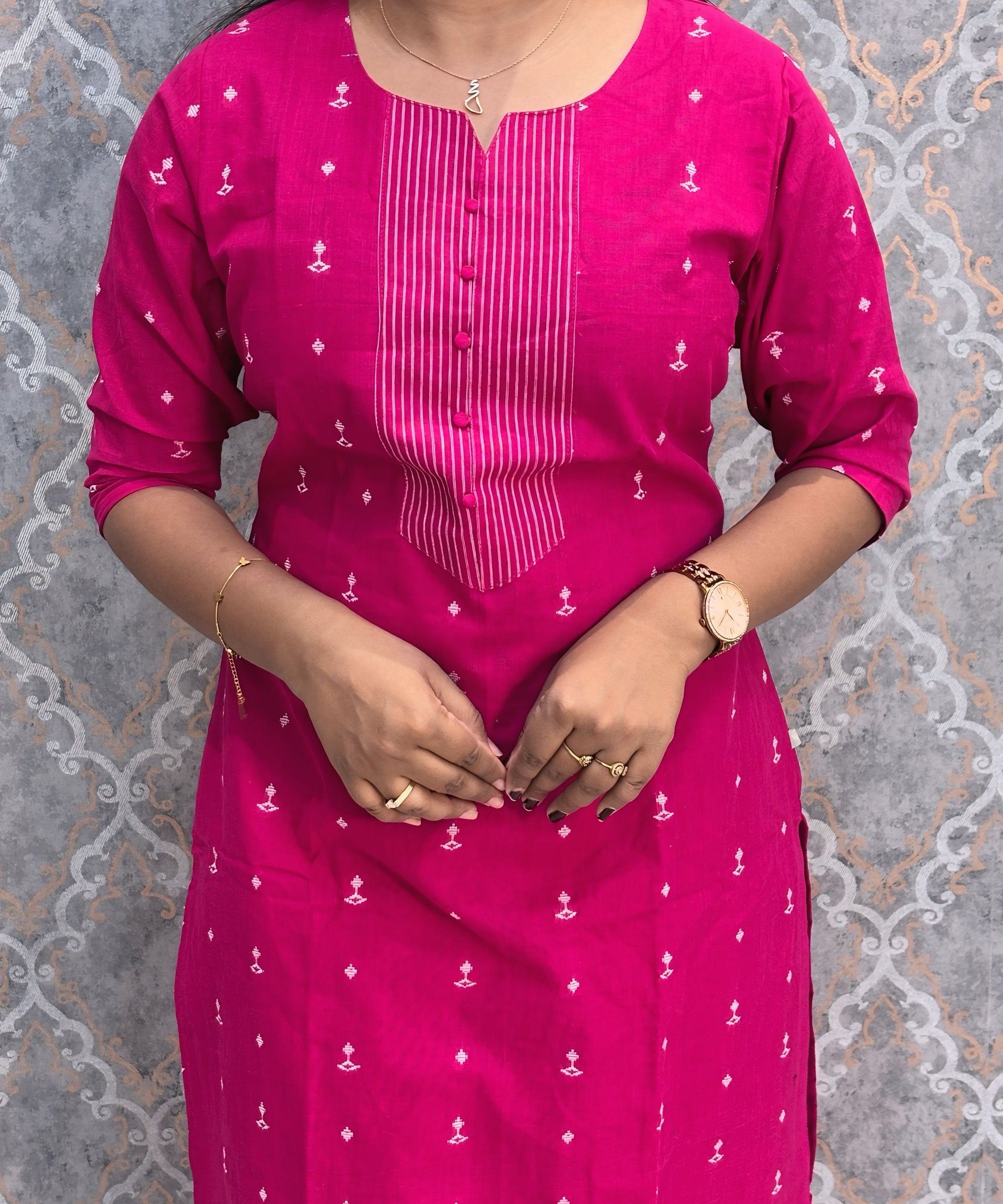 Pink Color Premium Handloom Dobby Cotton 3 Piece Salwar Set with Pocket / LSS229