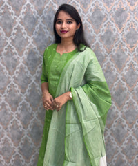 Green Color Premium Handloom Dobby Cotton 3 Piece Salwar Set with Pocket / LSS229