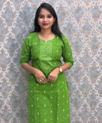 Green Color Premium Handloom Dobby Cotton 3 Piece Salwar Set with Pocket / LSS229