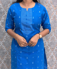 Blue Color Premium Handloom Dobby Cotton 3 Piece Salwar Set with Pocket / LSS229