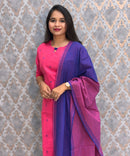 Magenta Pink and Royal Blue Color Premium Handloom Dobby Cotton 3 Piece Salwar Set with Pocket / LSS230