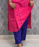 Magenta Pink and Royal Blue Color Premium Handloom Dobby Cotton 3 Piece Salwar Set with Pocket / LSS230