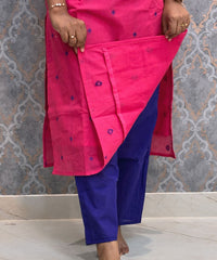 Magenta Pink and Royal Blue Color Premium Handloom Dobby Cotton 3 Piece Salwar Set with Pocket / LSS230