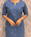 Blue and Lemon Yellow Color Premium Handloom Dobby Cotton 3 Piece Salwar Set with Pocket / LSS230