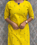 Lemon Yellow and Blue Color Premium Handloom Dobby Cotton 3 Piece Salwar Set with Pocket / LSS230