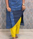 Blue and Lemon Yellow Color Premium Handloom Dobby Cotton 3 Piece Salwar Set with Pocket / LSS230