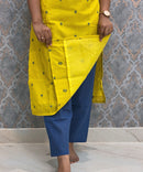 Lemon Yellow and Blue Color Premium Handloom Dobby Cotton 3 Piece Salwar Set with Pocket / LSS230
