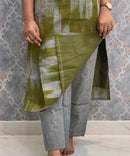 Green with Gray Color Premium Handloom Ikkat Cotton 3 Piece Salwar Set with Pocket / LSS231