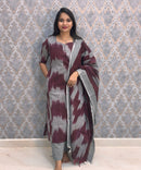 Maroon with Gray Color Premium Handloom Ikkat Cotton 3 Piece Salwar Set with Pocket / LSS231