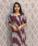 Maroon with Gray Color Premium Handloom Ikkat Cotton 3 Piece Salwar Set with Pocket / LSS231