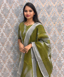 Green with Gray Color Premium Handloom Ikkat Cotton 3 Piece Salwar Set with Pocket / LSS231