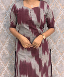 Maroon with Gray Color Premium Handloom Ikkat Cotton 3 Piece Salwar Set with Pocket / LSS231