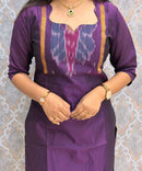 Dark Purple with Gray color Premium Handloom Poochampally Sico Silk 3 Piece Salwar Set / LSS300