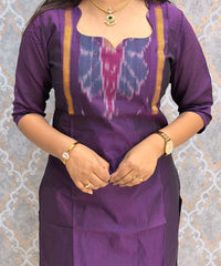 Dark Purple with Gray color Premium Handloom Poochampally Sico Silk 3 Piece Salwar Set / LSS300