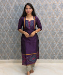 Dark Purple with Gray color Premium Handloom Poochampally Sico Silk 3 Piece Salwar Set / LSS300