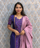 Royal Purple with Dusty Rose Pink Premium Handloom Poochampally Sico Silk 3 Piece Salwar Set / LSS300