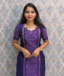 Royal Purple with Dusty Rose Pink Premium Handloom Poochampally Sico Silk 3 Piece Salwar Set / LSS300