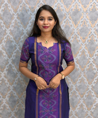 Royal Purple with Dusty Rose Pink Premium Handloom Poochampally Sico Silk 3 Piece Salwar Set / LSS300
