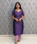 Royal Purple with Dusty Rose Pink Premium Handloom Poochampally Sico Silk 3 Piece Salwar Set / LSS300