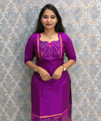 Magenta Pink and Green Premium Handloom Poochampally Sico Silk 3 Piece Salwar Set / LSS300