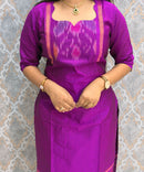 Magenta Pink and Green Premium Handloom Poochampally Sico Silk 3 Piece Salwar Set / LSS300