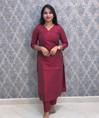 Maroon Premium Handloom Raw Silk 3 Piece Salwar Set with Lining / HL020