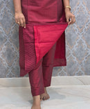 Maroon Premium Handloom Raw Silk 3 Piece Salwar Set with Lining / HL020