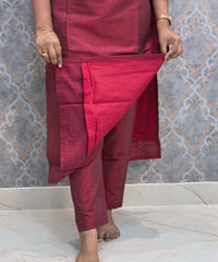 Maroon Premium Handloom Raw Silk 3 Piece Salwar Set with Lining / HL020