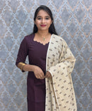 Wine Color Premium Handloom Kota Jacquard Border Silk Cotton Kurti and Silk Cotton Dupatta / HL022