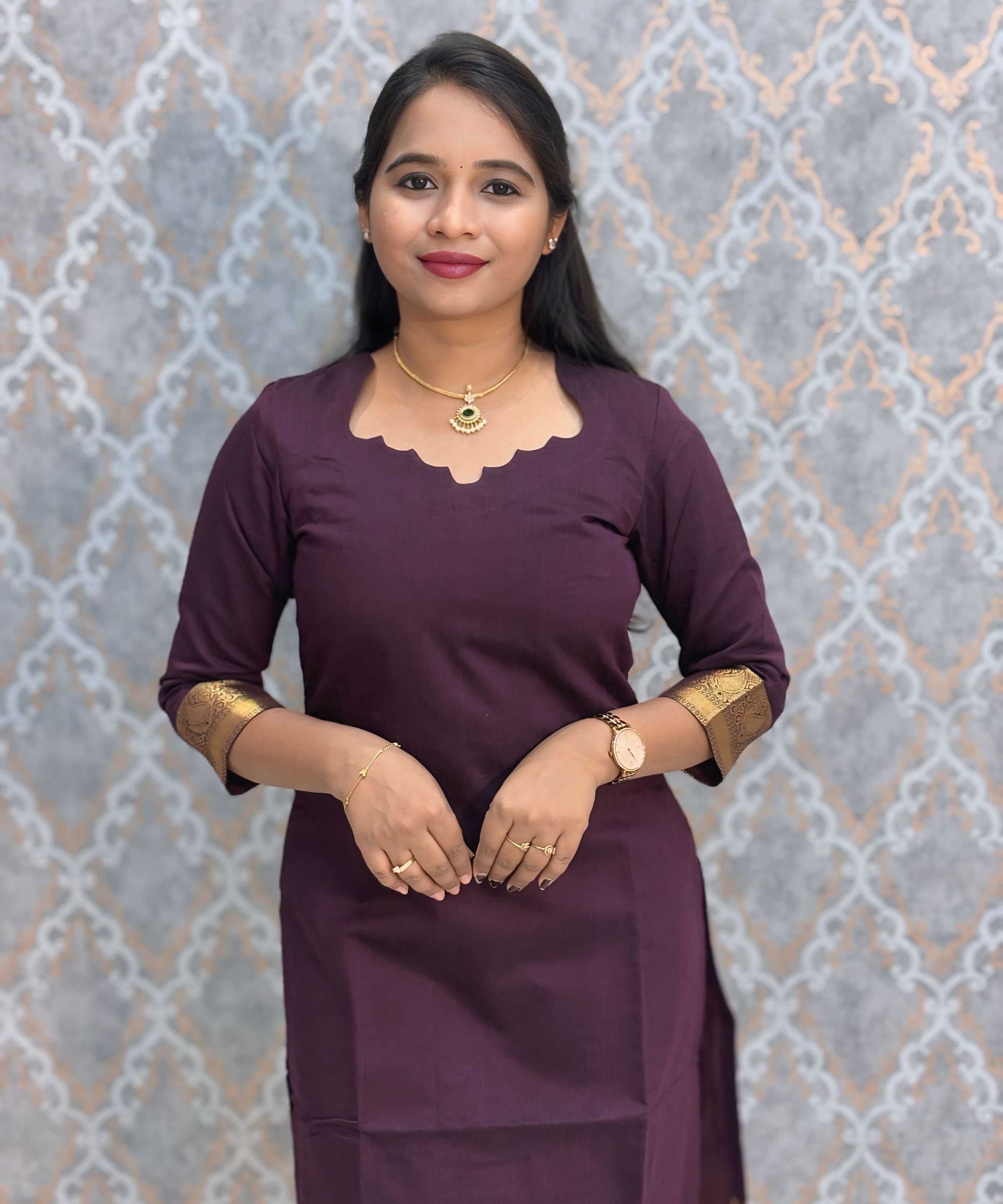 Wine Color Premium Handloom Kota Jacquard Border Silk Cotton Kurti and Silk Cotton Dupatta / HL022