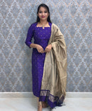 Purple Premium Handloom Raw Silk Kurti and Dupatta / HL021