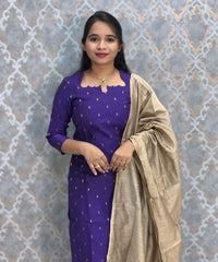 Purple Premium Handloom Raw Silk Kurti and Dupatta / HL021