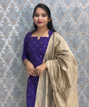 Purple Premium Handloom Raw Silk Kurti and Dupatta / HL021