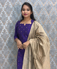 Purple Premium Handloom Raw Silk Kurti and Dupatta / HL021