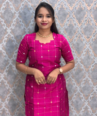 Magenta Pink Premium Handloom Raw Silk 3 Piece Salwar Set with Lining / HL019