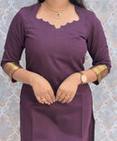 Wine Color Premium Handloom Kota Jacquard Border Silk Cotton Kurti and Silk Cotton Dupatta / HL022