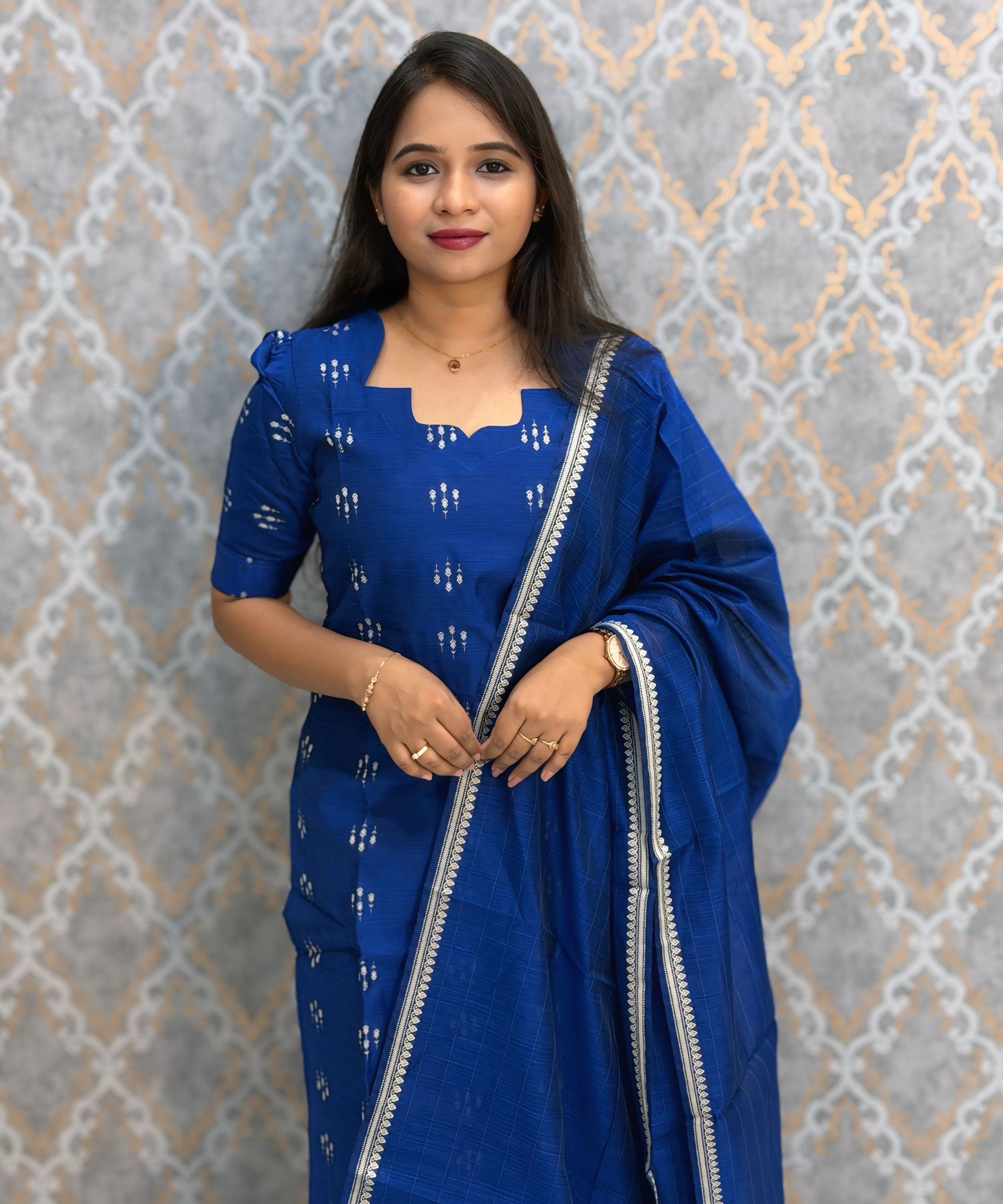 Blue Color Premium Handloom Raw Silk 3 Piece Salwar Set with Lining and Pocket / HL023