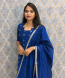 Blue Color Premium Handloom Raw Silk 3 Piece Salwar Set with Lining and Pocket / HL023