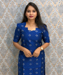 Blue Color Premium Handloom Raw Silk 3 Piece Salwar Set with Lining and Pocket / HL023