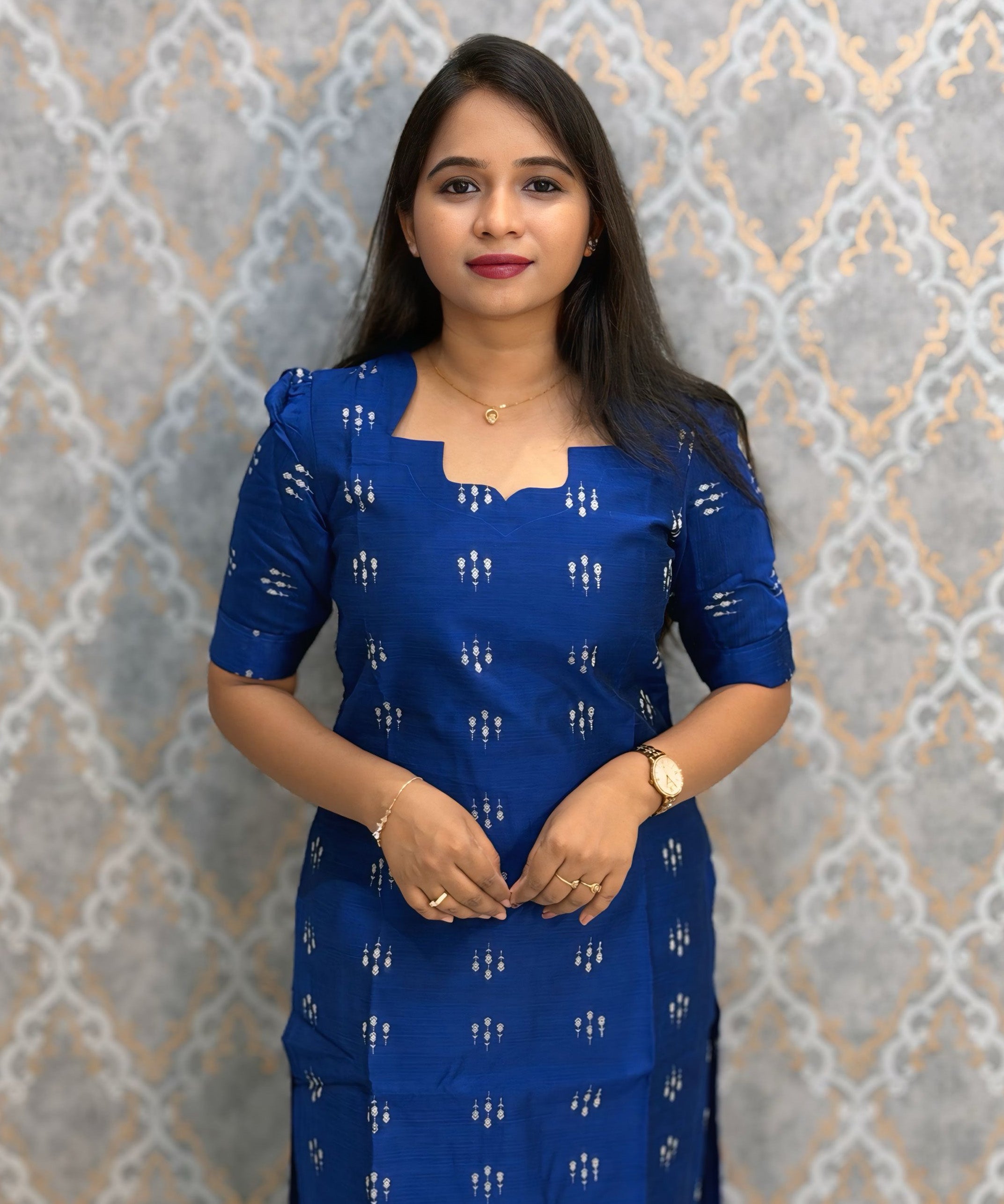 Blue Color Premium Handloom Raw Silk 3 Piece Salwar Set with Lining and Pocket / HL023