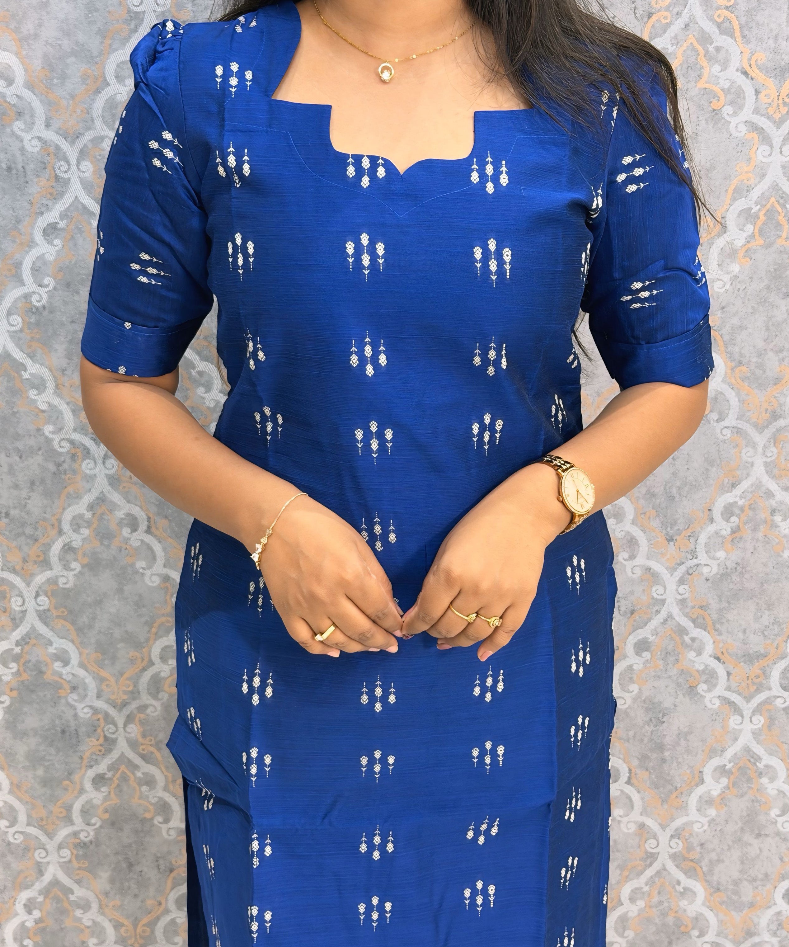 Blue Color Premium Handloom Raw Silk 3 Piece Salwar Set with Lining and Pocket / HL023