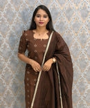 Brown Color Premium Handloom Raw Silk 3 Piece Salwar Set with Lining and Pocket / HL024
