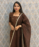 Brown Color Premium Handloom Raw Silk 3 Piece Salwar Set with Lining and Pocket / HL024
