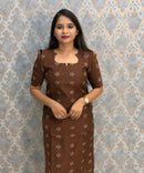 Brown Color Premium Handloom Raw Silk 3 Piece Salwar Set with Lining and Pocket / HL024