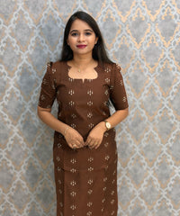 Brown Color Premium Handloom Raw Silk 3 Piece Salwar Set with Lining and Pocket / HL024