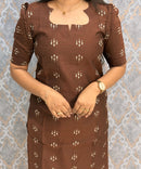 Brown Color Premium Handloom Raw Silk 3 Piece Salwar Set with Lining and Pocket / HL024