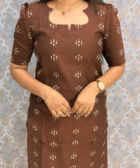 Brown Color Premium Handloom Raw Silk 3 Piece Salwar Set with Lining and Pocket / HL024