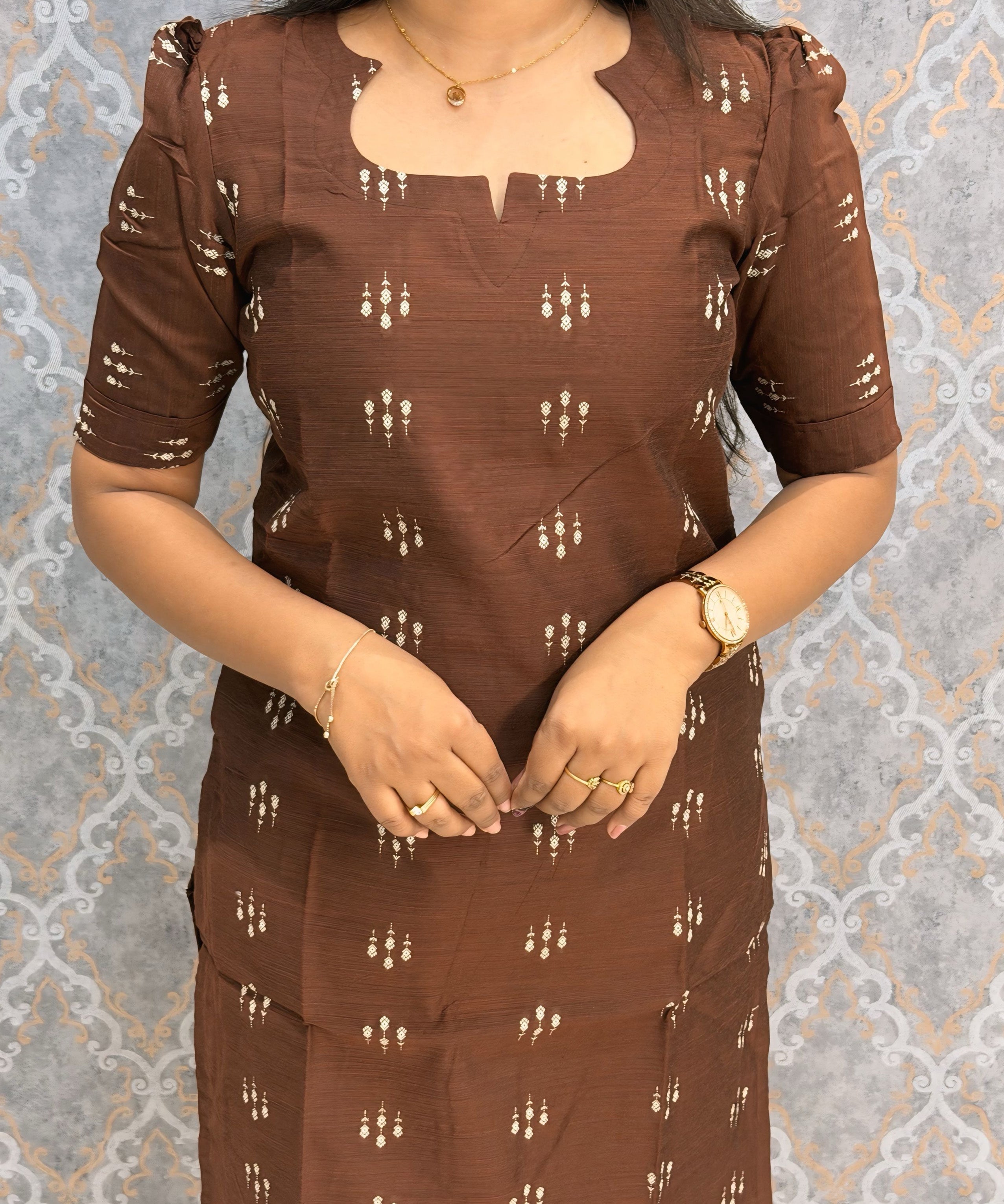 Brown Color Premium Handloom Raw Silk 3 Piece Salwar Set with Lining and Pocket / HL024